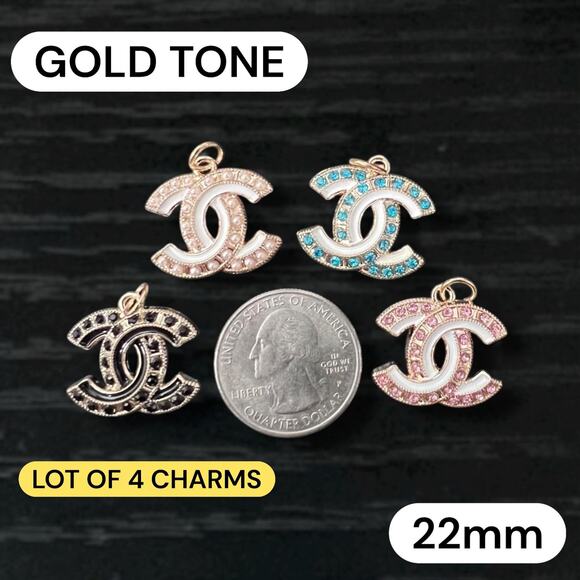 Lot Of 4 CC Gold Tone Zipper Pull Button Charms 22mm - Picture 1 of 2